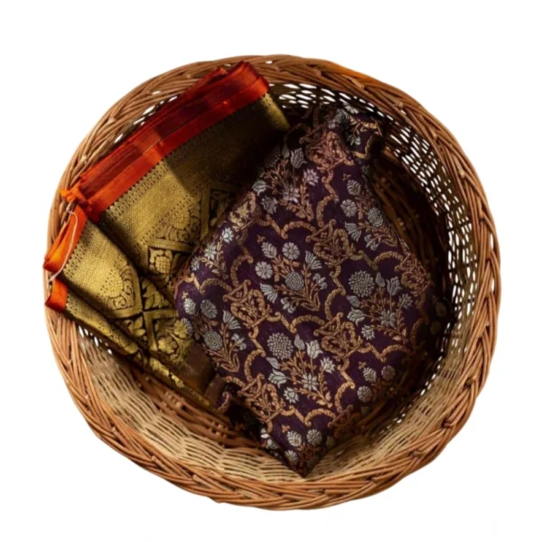 Generic Women's Soft Lichi Silk Printed Saree With Unstitched Blouse 5.5Mtr (Purple) - Image 2