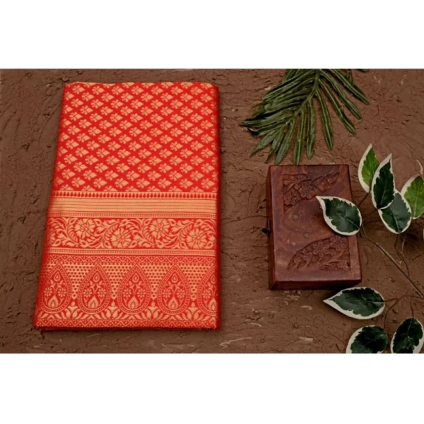 Generic Women's Soft Lichi Silk Printed Saree With Unstitched Blouse 5.5Mtr (Red) - Image 3