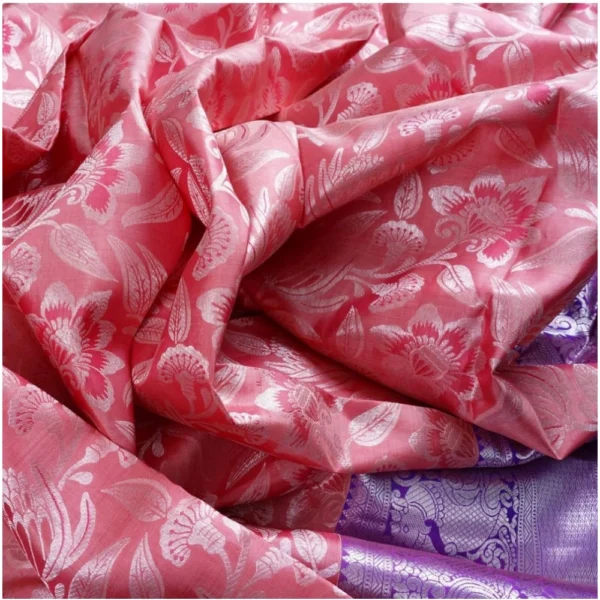 Generic Women's Soft Lichi Silk Printed Saree With Unstitched Blouse 5.5Mtr (Purple) - Image 2