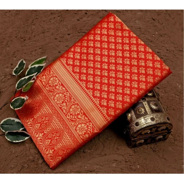 Generic Women's Soft Lichi Silk Printed Saree With Unstitched Blouse 5.5Mtr (Red) - Image 2
