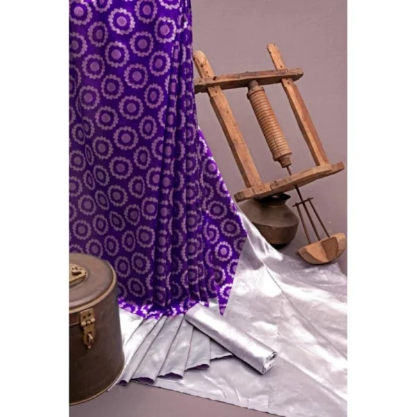 Generic Women's Soft Lichi Silk Printed Saree With Unstitched Blouse 5.5Mtr (Purple) - Image 2