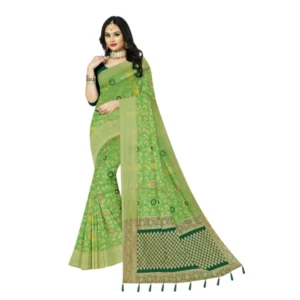 Generic Women's Banarasi Printed Saree With Unstitched Blouse 5.5Mtr (Green)