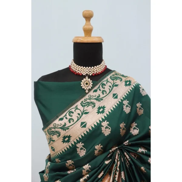 Generic Women's Satin Printed Saree With Unstitched Blouse 5.5Mtr (Green) - Image 2