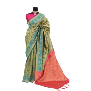 Generic Women's Banarasi Printed Saree With Unstitched Blouse 5.5Mtr (Golden)