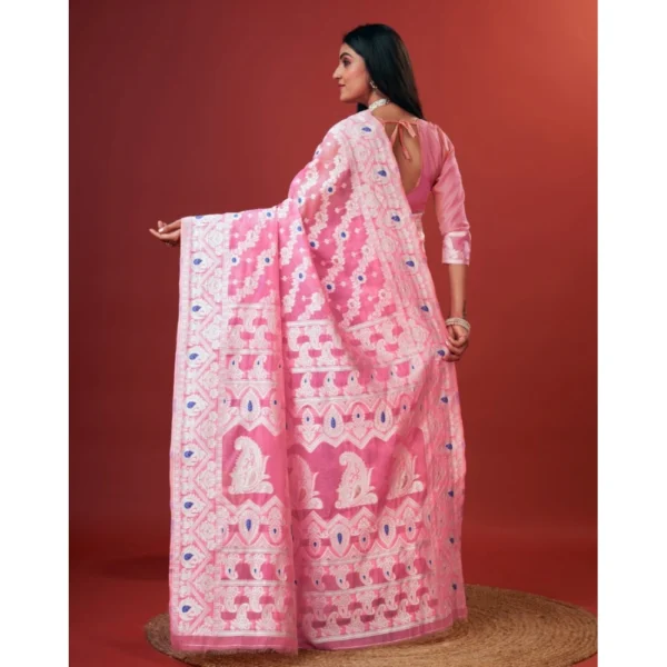 Generic Women's Cotton Silk Printed Saree With Unstitched Blouse 5.5Mtr (Pink) - Image 4