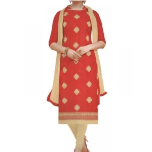 Generic Womens Cotton Regular Unstitched Salwar-Suit Material With Dupatta (Red, 2 mtr)
