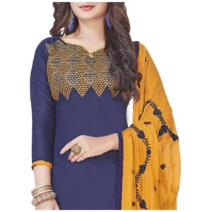 Alternative view of Generic Women's Slub Cotton Unstitched Salwar-Suit Material With Dupatta (Navy Blue, 2 Mtr)