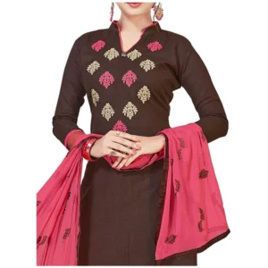 Alternative view of Generic Women's Slub Cotton Unstitched Salwar-Suit Material With Dupatta (Brown, 2 Mtr)