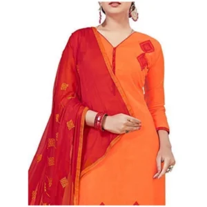 Alternative view of Generic Women's Slub Cotton Unstitched Salwar-Suit Material With Dupatta (Orange, 2 Mtr)