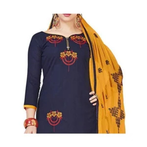 Alternative view of Generic Women's Slub Cotton Unstitched Salwar-Suit Material With Dupatta (Navy Blue, 2 Mtr)