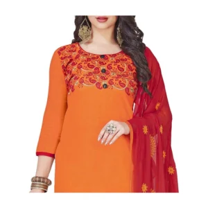Alternative view of Generic Women's Slub Cotton Unstitched Salwar-Suit Material With Dupatta (Orange, 2 Mtr)