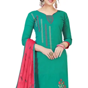 Alternative view of Generic Women's Slub Cotton Unstitched Salwar-Suit Material With Dupatta (Turquoise, 2 Mtr)