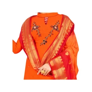 Alternative view of Generic Women's South Slub Cotton Unstitched Salwar-Suit Material With Dupatta (Orange, 2 Mtr)