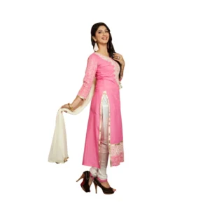 Alternative view of Generic Women's Georgette Unstitched Salwar Suit-Material With Dupatta (Pink & White,2.2 Mtrs)