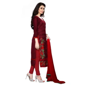 Alternative view of Generic Women's Cotton Unstitched Salwar Suit-Material With Dupatta (Dark Maroon,2.3 Mtrs)