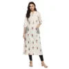 Generic Women's Khadi Printed A Line Kurti (Off White, Khadi)