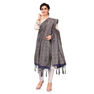 Alternative view of Generic Women's Silk Pure weaving Work Duppatta (Navy Blue, Length: 2-2.3 Mtrs)
