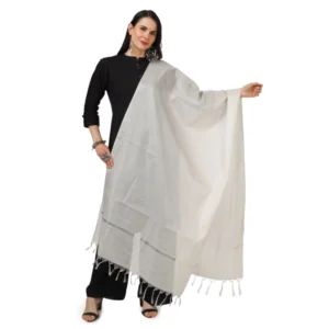 Generic Women's Chanderi Solid Dupatta (White, Length: 2.25 to 2.50 Mtr)