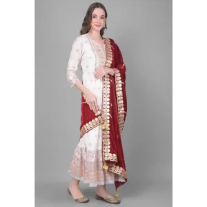 Alternative view of Generic Women's Velvet Gotta Patti Dupatta (Maroon, Length: 2.25 to 2.50 Mtr)