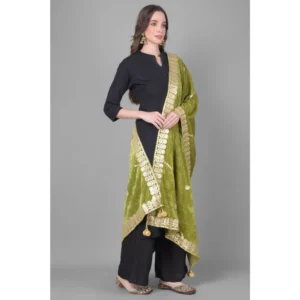 Alternative view of Generic Women's Velvet Gotta Patti Dupatta (Olive, Length: 2.25 to 2.50 Mtr)