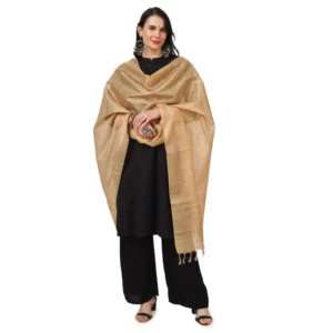 Alternative view of Generic Women's Chanderi Solid Dupatta (Gold, Length: 2.25 to 2.50 Mtr)