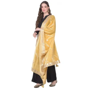 Generic Women's Velvet Gotta Patti Dupatta (Gold, Length: 2.25 to 2.50 Mtr)