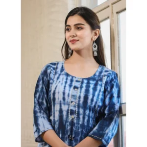 Alternative view of Generic Women's Cotton Dyed 3/4 Sleeve Round Neck Kurti (Blue)
