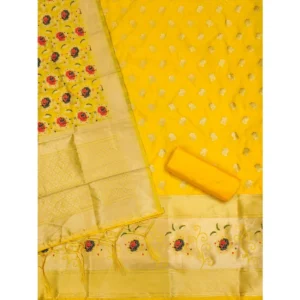 Alternative view of Generic Women's Banarasi Silk Printed Unstitched Salwar Suit Material With Dupatta (Yellow, 3Mtrs)