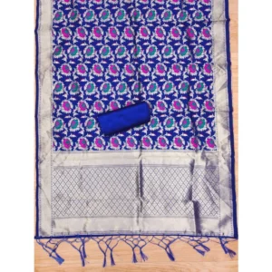 Alternative view of Generic Women's Banarasi Silk Printed Unstitched Salwar Suit Material With Dupatta (Rblue, 3Mtrs)