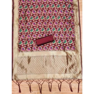 Alternative view of Generic Women's Banarasi Silk Printed Unstitched Salwar Suit Material With Dupatta (Maroon, 3Mtrs)