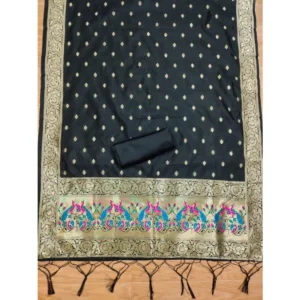 Alternative view of Generic Women's Banarasi Silk Printed Unstitched Salwar Suit Material With Dupatta (Black, 3Mtrs)