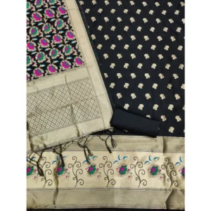 Alternative view of Generic Women's Banarasi Silk Printed Unstitched Salwar Suit Material With Dupatta (Black, 3Mtrs)