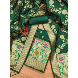 Alternative view of Generic Women's Banarasi Silk Printed Unstitched Salwar Suit Material With Dupatta (Green, 3Mtrs)