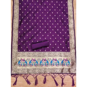 Alternative view of Generic Women's Banarasi Silk Printed Unstitched Salwar Suit Material With Dupatta (Purple, 3Mtrs)