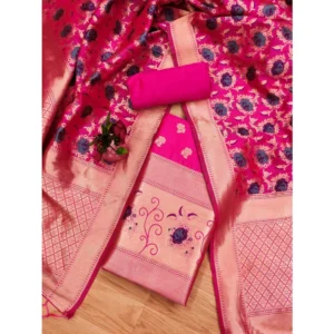 Generic Women's Banarasi Silk Printed Unstitched Salwar Suit Material With Dupatta (Rani, 3Mtrs)