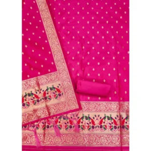 Alternative view of Generic Women's Banarasi Silk Printed Unstitched Salwar Suit Material With Dupatta (Pink, 3Mtrs)