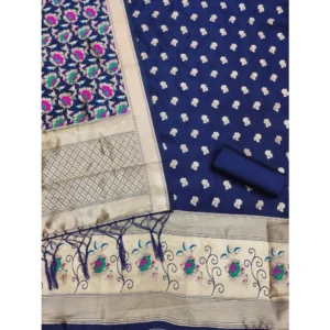 Alternative view of Generic Women's Banarasi Silk Printed Unstitched Salwar Suit Material With Dupatta (Navy Blue, 3Mtrs)