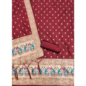 Alternative view of Generic Women's Banarasi Silk Printed Unstitched Salwar Suit Material With Dupatta (Maroon, 3Mtrs)