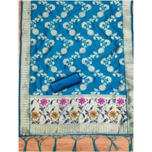 Alternative view of Generic Women's Banarasi Silk Printed Unstitched Salwar Suit Material With Dupatta (Blue, 3Mtrs)