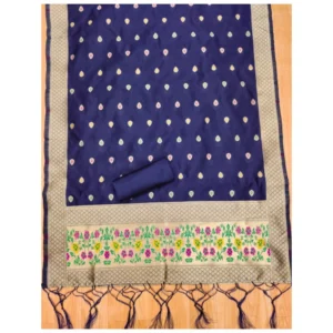 Alternative view of Generic Women's Banarasi Silk Printed Unstitched Salwar Suit Material With Dupatta (Navy Blue, 3Mtrs)