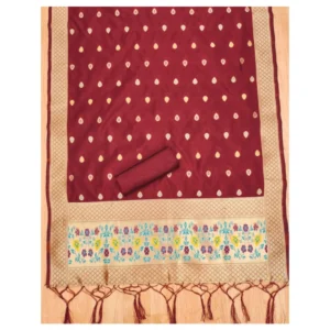 Alternative view of Generic Women's Banarasi Silk Printed Unstitched Salwar Suit Material With Dupatta (Maroon, 3Mtrs)