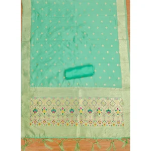 Alternative view of Generic Women's Banarasi Silk Printed Unstitched Salwar Suit Material With Dupatta (Sea Green, 3Mtrs)