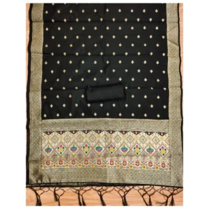 Alternative view of Generic Women's Banarasi Silk Printed Unstitched Salwar Suit Material With Dupatta (Black, 3Mtrs)