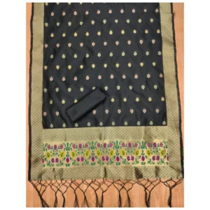 Alternative view of Generic Women's Banarasi Silk Printed Unstitched Salwar Suit Material With Dupatta (Black, 3Mtrs)