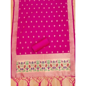 Alternative view of Generic Women's Banarasi Silk Printed Unstitched Salwar Suit Material With Dupatta (Pink, 3Mtrs)
