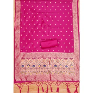Alternative view of Generic Women's Banarasi Silk Printed Unstitched Salwar Suit Material With Dupatta (Pink, 3Mtrs)
