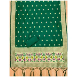 Alternative view of Generic Women's Banarasi Silk Printed Unstitched Salwar Suit Material With Dupatta (Bottle Green, 3Mtrs)