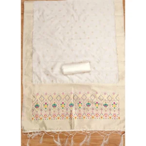 Alternative view of Generic Women's Banarasi Silk Printed Unstitched Salwar Suit Material With Dupatta (White, 3Mtrs)